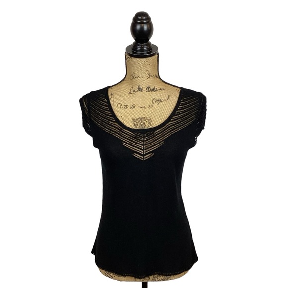 Sigrid Olsen Cap-Sleeve Lace Top Black - Picture 9 of 9